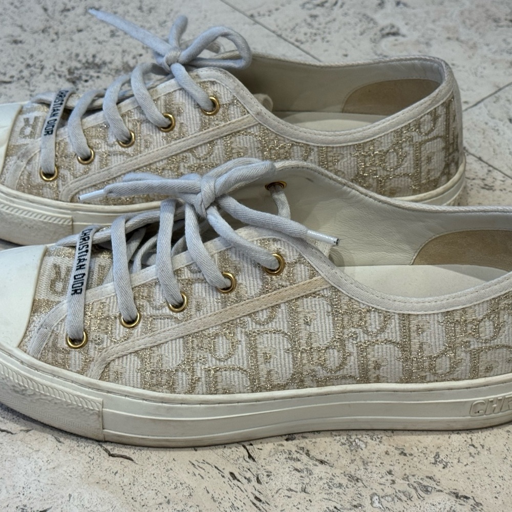 Dior Gold and Cream Canvas Sneakers